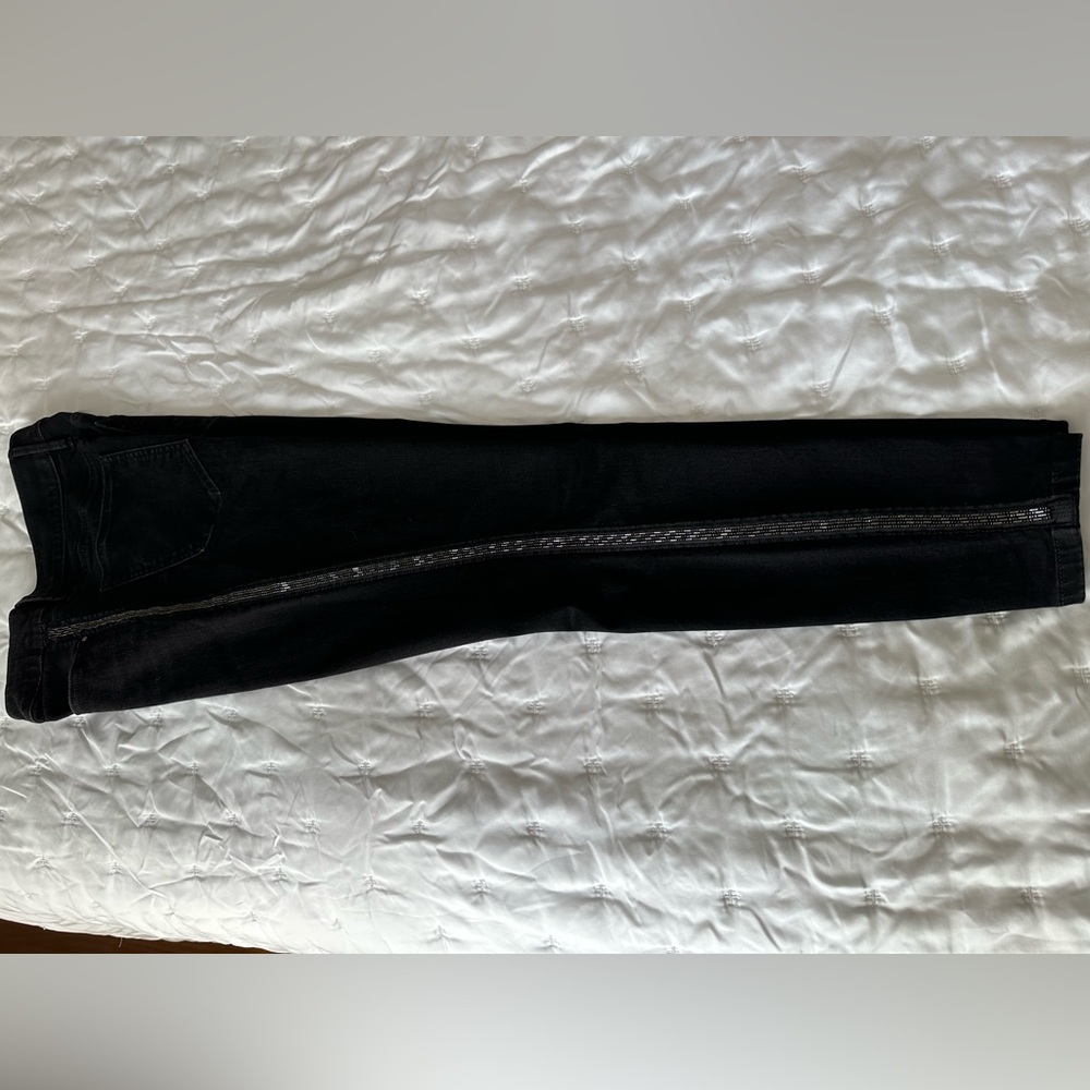 Sexy ..Race bead stripes down the leg! Black Jeans with stretch. Size 10.